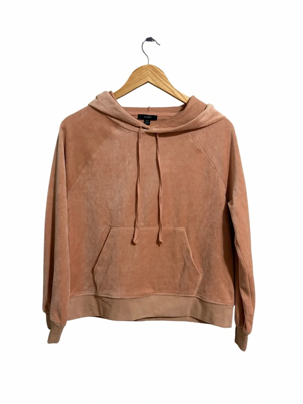 J. Crew Velour Pullover Hoodie Kangaroo Pocket Salmon Pink SZ XS